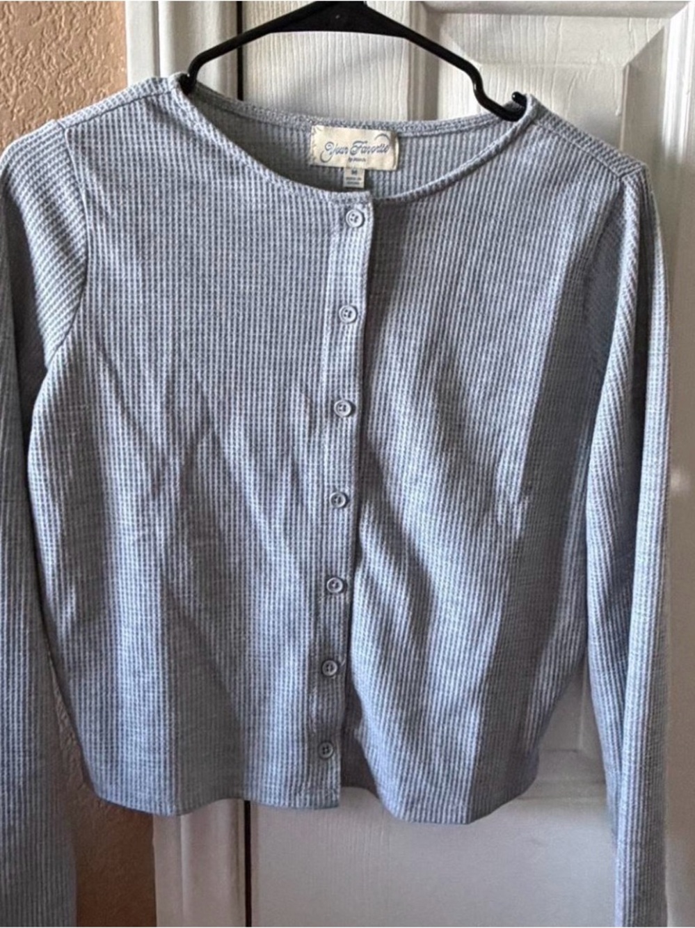 Brandy Melville Light Blue Ribbed Long Sleeve Button-Up Top